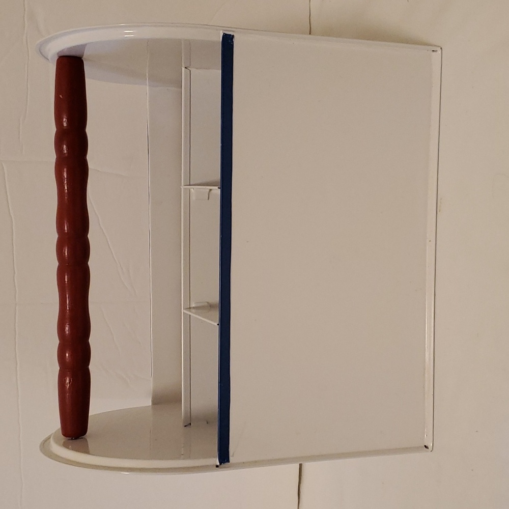 White With Blue Trim Enamel Cutterly Napkin Holder